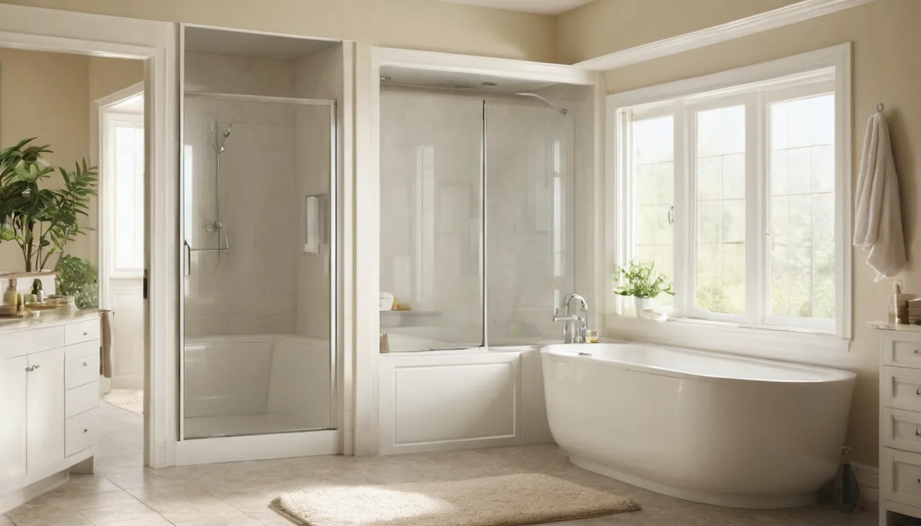 Smiling older homeowner beside a walk-in tub in a bright Maryland Heights bathroom